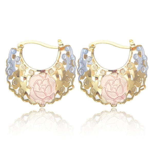 Hollow Rosette Earrings with Gold Hoops | Stylish Contrast Jewelry for Women - Image 4