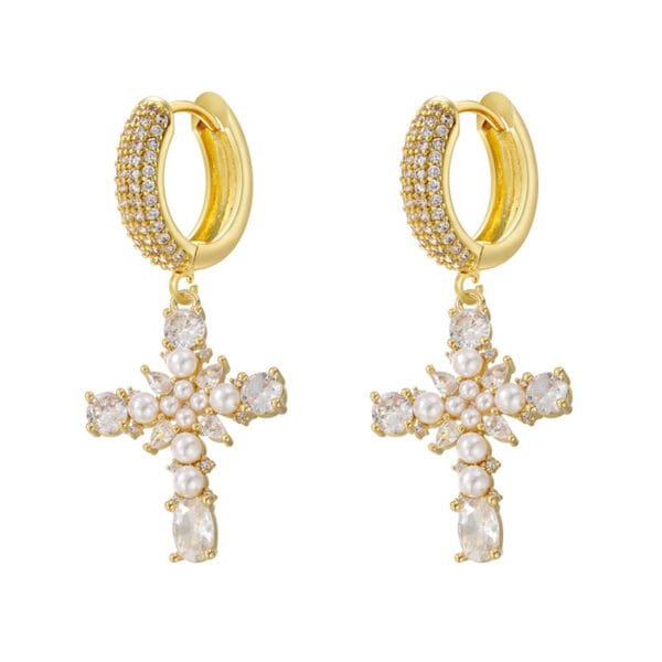Lux 18K Gold-Plated Cross Earrings | European & American Style with Colorful Crystals - Image 10