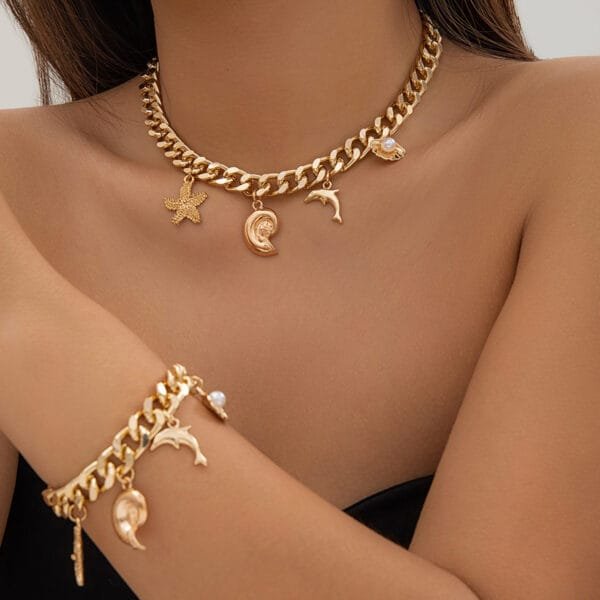 Boho Conch Dolphin Starfish Pendant Necklace | Vintage Tassel Chain Jewelry for Women