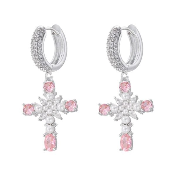 Lux 18K Gold-Plated Cross Earrings | European & American Style with Colorful Crystals - Image 4