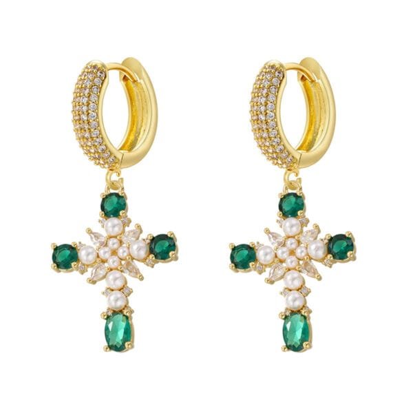 Lux 18K Gold-Plated Cross Earrings | European & American Style with Colorful Crystals - Image 5