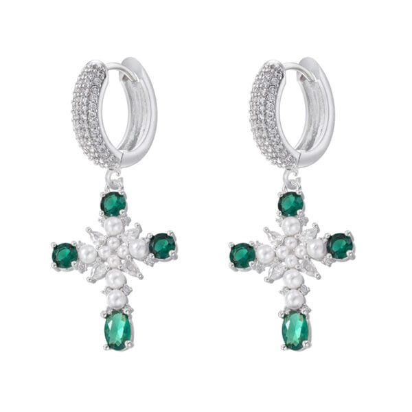Lux 18K Gold-Plated Cross Earrings | European & American Style with Colorful Crystals - Image 7