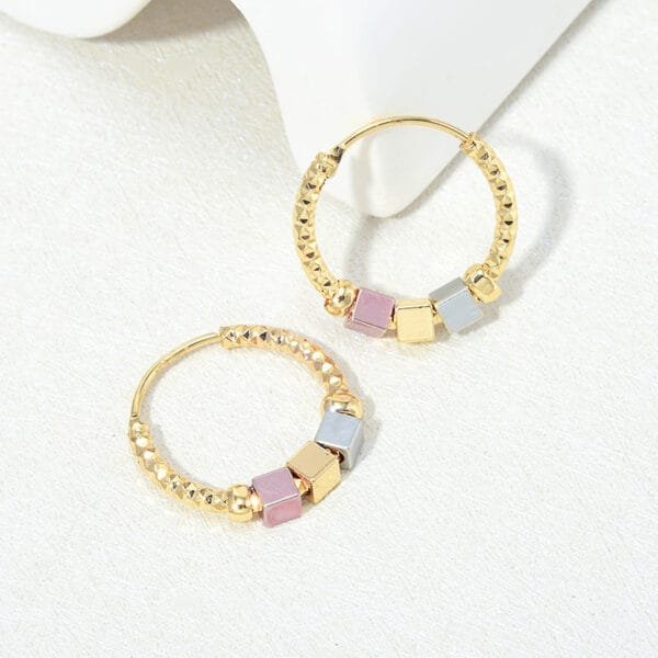 Hollow Rosette Earrings with Gold Hoops | Stylish Contrast Jewelry for Women - Image 5