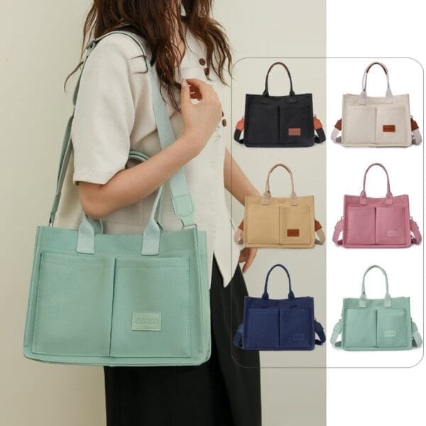 Casual Canvas Tote Bag | Women's Mommy Bag | Large Capacity Crossbody Handbag with Multi-Pockets - Image 8
