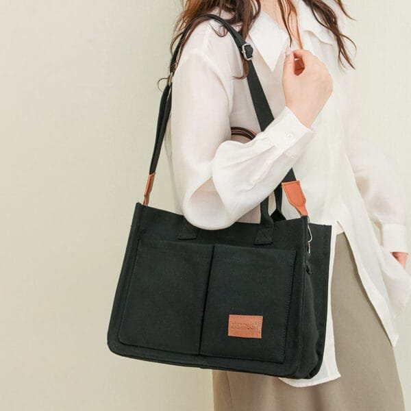 Casual Canvas Tote Bag | Women's Mommy Bag | Large Capacity Crossbody Handbag with Multi-Pockets - Image 9